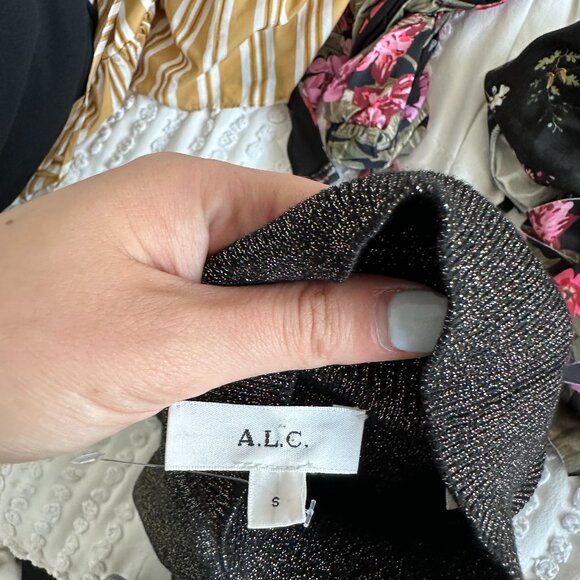 A.L.C. Samuel Lurex Turtleneck Mini Dress Sz Small in Black Mid-weight Knit - Picture 3 of 8